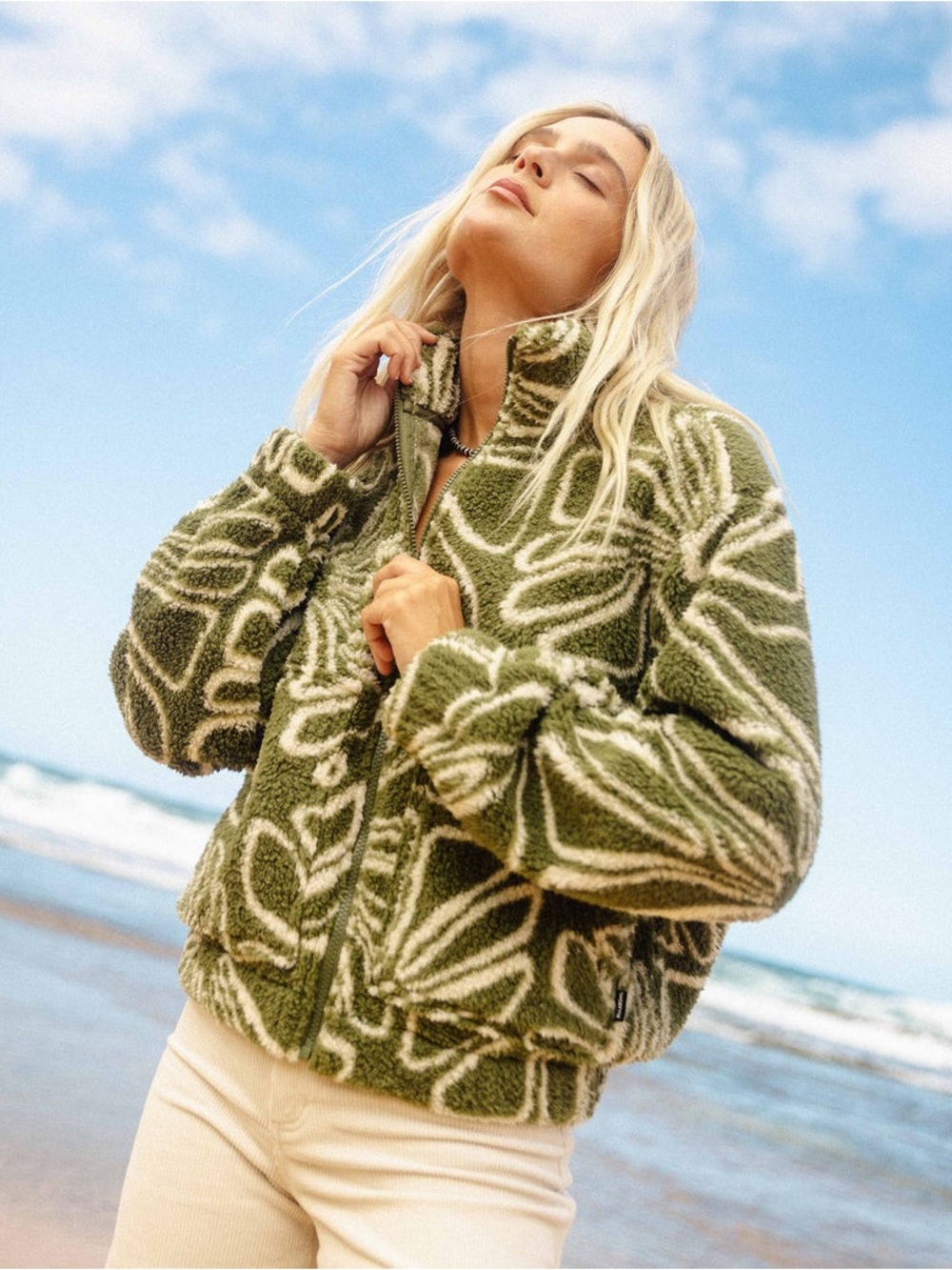 Billabong First Light Sherpa Front Zip Fleece in Martini Olive